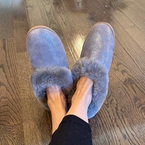Lands' End Shimmering Gray Faux Sheepskin Women's Slippers